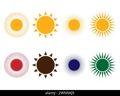 Sun icon flat style sunset summer heat icon vector. Stock Vector