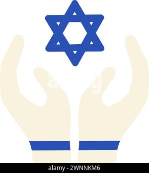 Hands folded in prayer solid milk symbol Israel country. Festive element, attribute of Jewish holiday. Cartoon flat vector icon in national colors of Stock Vector