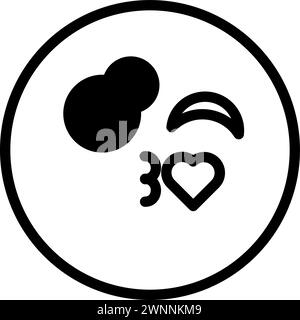 Circle Emoji winks eye and sends an air kiss, birthday party symbol. Outline of festive circle emoji winks for design of children entertainment center Stock Vector