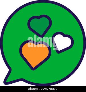 Symbol of three little hearts inside talking bubble, good luck wishes. Traditional festive element, attributes of St. Patrick Day. Cartoon vector icon Stock Vector