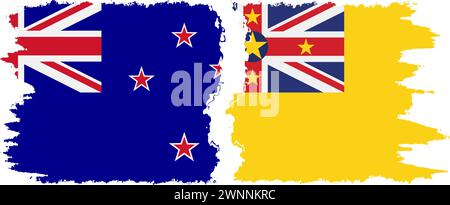 Niue and New Zealand grunge flags connection, vector Stock Vector