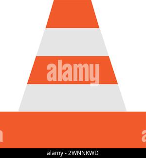 Red and white striped cone to direct traffic flow during road repairs. Construction professional tools and equipment of highly qualified specialist. S Stock Vector
