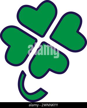 Abstract Green four leaf clover, good luck symbol in Irish and Celtic cultures. Traditional festive element, attributes of St. Patrick Day. Cartoon ve Stock Vector