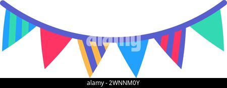 Party Garland on string of flags, birthday symbol. Simple style festive string of flags for design of children entertainment center. Color stroke icon Stock Vector