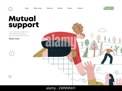 Mutual Support: Save a drowning person -modern flat vector concept illustration of woman reaching out to drowning woman A metaphor of voluntary, colla Stock Vector