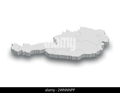 3d Austria white map with regions isolated on white background Stock Vector