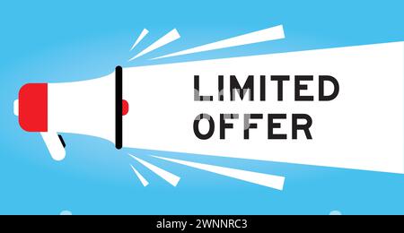 Color megaphone icon with word limited offer in white banner on blue background Stock Vector