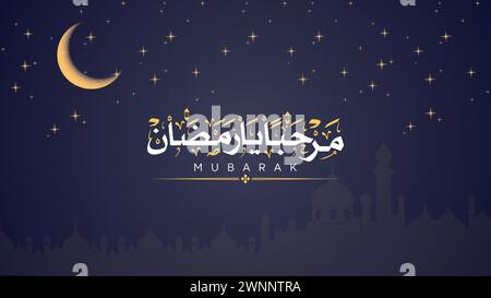 Islamic greetings Ramadan Kareem card design with crescent and sparks Stock Vector
