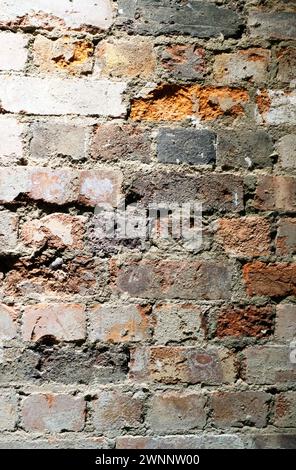 Crumbling Indoor Vintage Brick Wall with Red Bricks Stock Photo