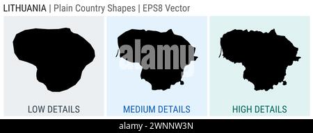 Lithuania - plain country shape. Low, medium and high detailed maps of Lithuania. EPS8 Vector illustration. Stock Vector
