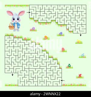 Easter maze game. The bunny collects Easter eggs Stock Vector