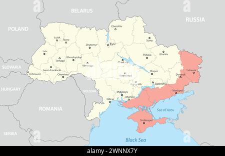 Political map of Ukraine 2024 with borders of the regions. Vector illustration Stock Vector