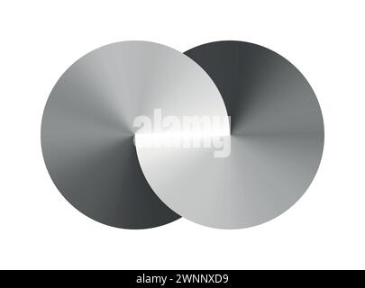 Merged metal circles. Infinity symblol of interlaced circles. Stock Vector