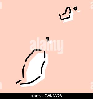 Grenada country simplified map. White silhouette with black broken contour on pink background. Simple vector icon Stock Vector