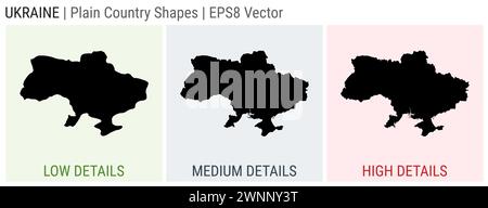 Ukraine - plain country shape. Low, medium and high detailed maps of Ukraine. EPS8 Vector illustration. Stock Vector
