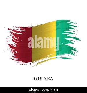 Grunge flag of Guinea, brush stroke vector background Stock Vector