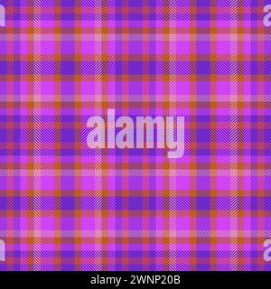 Knit plaid fabric tartan, purchase textile seamless pattern. Website vector check texture background in violet and purple color. Stock Vector
