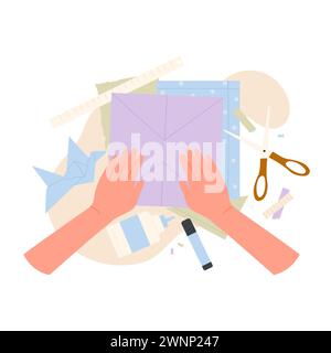 Craft workshop with paper. Handmade hobby, creative handcraft with paper cartoon vector illustration Stock Vector