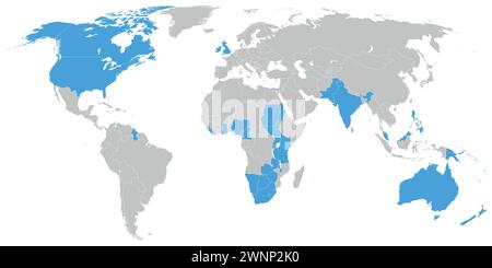 English language speaking countries on political map of the world Stock Vector