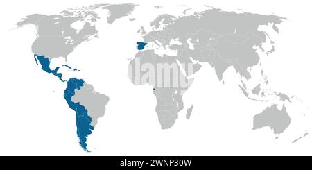 Spanish language speaking countries on political map of the world Stock Vector