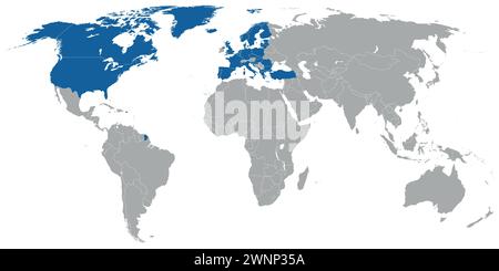 North Atlantic organization member states on political map of the world Stock Vector