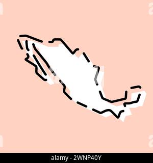 Mexico country simplified map. White silhouette with black broken contour on pink background. Simple vector icon Stock Vector