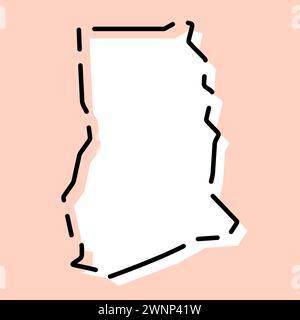 Ghana country simplified map. White silhouette with black broken contour on pink background. Simple vector icon Stock Vector