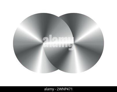 Merged metal circles. Infinity symblol of interlaced circles. Stock Vector