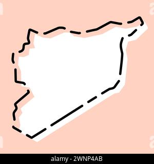 Syria country simplified map. White silhouette with black broken contour on pink background. Simple vector icon Stock Vector