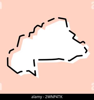 Burkina Faso country simplified map. White silhouette with black broken contour on pink background. Simple vector icon Stock Vector