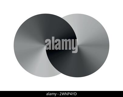 Merged metal circles. Infinity symblol of interlaced circles. Stock Vector
