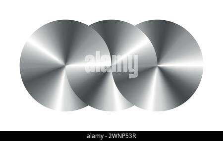Merged metal circles. Infinity symblol of interlaced circles. Stock Vector