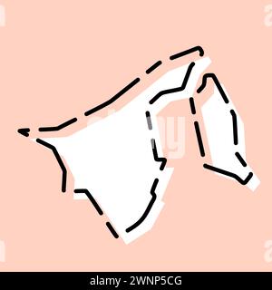 Brunei country simplified map. White silhouette with black broken contour on pink background. Simple vector icon Stock Vector