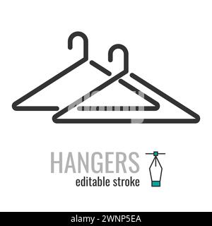 The hanger line icon. Clothes rack symbol. Cloakroom pictogram. Wardrobe sign. Vector graphics illustration EPS 10. Editable stroke Stock Vector