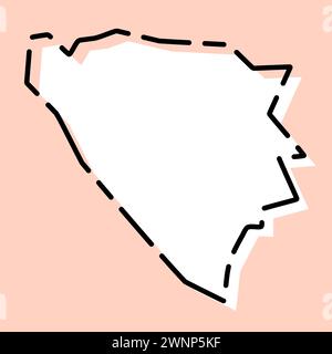 Bosnia and Herzegovina country simplified map. White silhouette with black broken contour on pink background. Simple vector icon Stock Vector