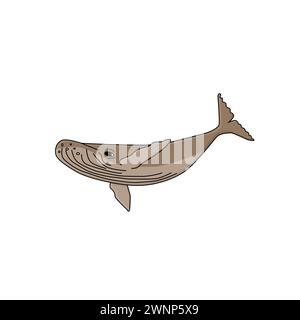 Humpback whale in the ocean. An animal of Antarctica. Cartoon hand drawn outline character isolated on the white background Stock Vector