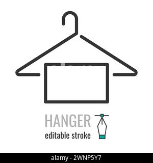 The hanger with towel line icon. Clothes rack symbol. Cloakroom pictogram. Wardrobe sign. Vector graphics illustration EPS 10. Editable stroke Stock Vector