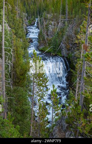 Three-tiered Kepler Cascades waterfall on the Firehole River in southwest Yellowstone National Park, Wyoming Stock Photo