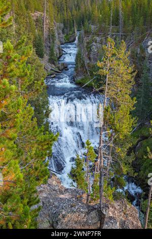 Three-tiered Kepler Cascades waterfall on the Firehole River in southwest Yellowstone National Park, Wyoming Stock Photo