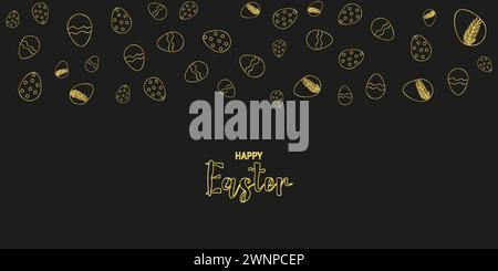 Easter banner design for Social Media web packaging and advertising. Gold elements black background. Easter eggs. Vector illustration. Stock Vector