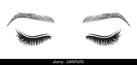 Woman Closed Eyes with Eyebrow and Lashes Isolated Illustration Stock Vector