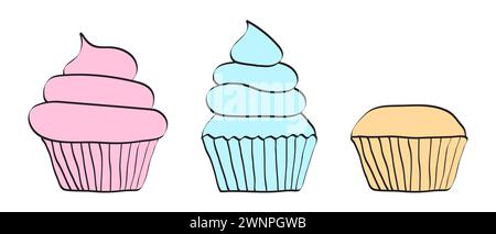 Colorful Cupcake Icon Illustration Set or Muffin Outline Abstract Collection Stock Vector