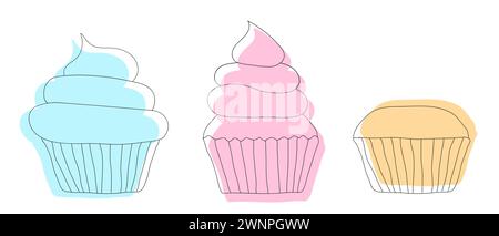 Colorful Cupcake Icon Illustration Set or Muffin Outline Abstract Collection Stock Vector