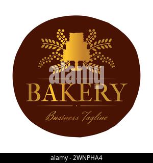 Brown Gold Bakery and Cakes Nice Round Badge Logo Design Stock Vector