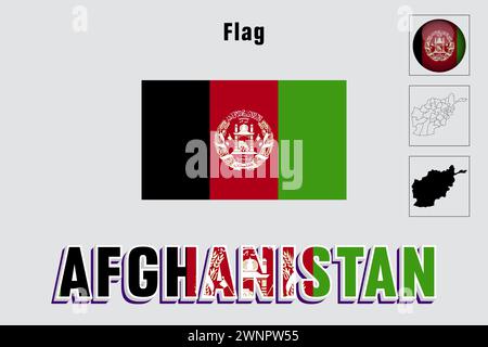 Afghanistan Flag and map Vector Flat Design Stock Vector