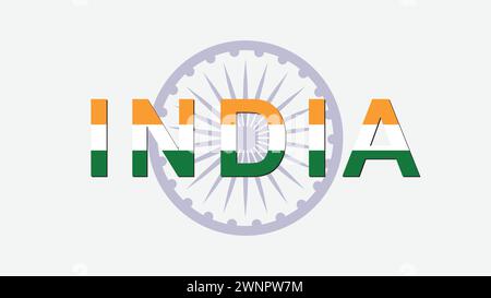 Indian flag Ashoka chakra background with India text Stock Vector