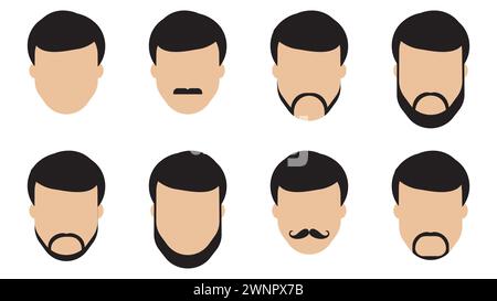 A set of Men's hairstyles, beards and moustache style. vector illustration Stock Vector