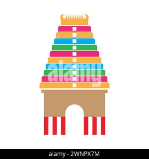 Hindu temple vector illustration , Dravidian architecture Tamil Nadu , India Stock Vector