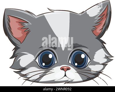 Cute vector illustration of a grey and white kitten Stock Vector