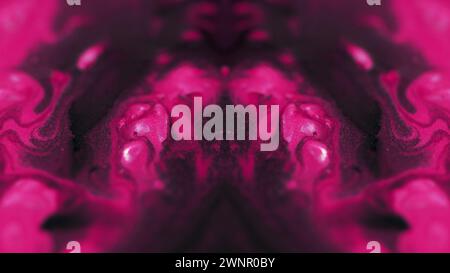 Fluid art neon fractal pink black ink spill mix Stock Photo